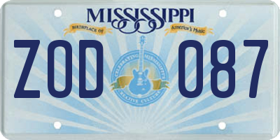 MS license plate ZOD087