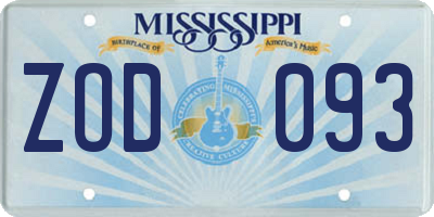MS license plate ZOD093
