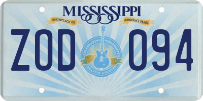 MS license plate ZOD094