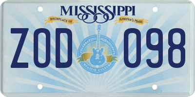 MS license plate ZOD098