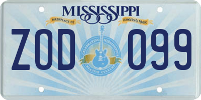 MS license plate ZOD099