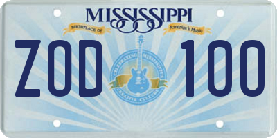 MS license plate ZOD100