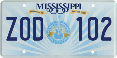 MS license plate ZOD102