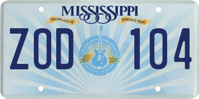 MS license plate ZOD104