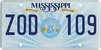 MS license plate ZOD109