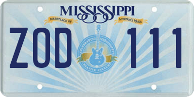 MS license plate ZOD111