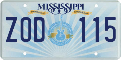 MS license plate ZOD115