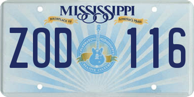MS license plate ZOD116
