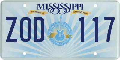 MS license plate ZOD117