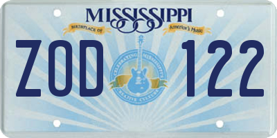 MS license plate ZOD122