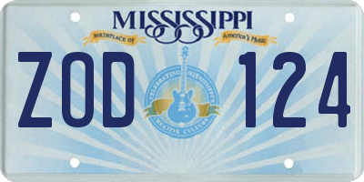 MS license plate ZOD124
