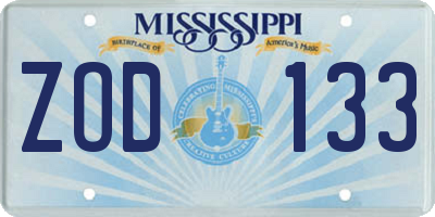 MS license plate ZOD133