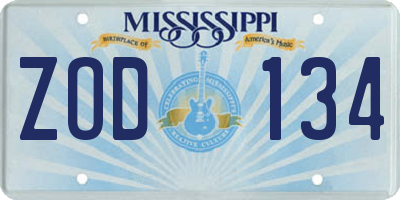 MS license plate ZOD134