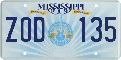 MS license plate ZOD135