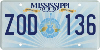 MS license plate ZOD136