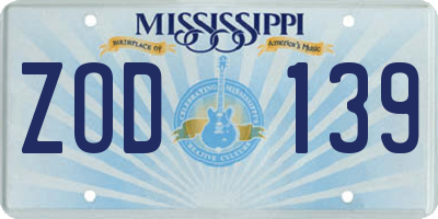 MS license plate ZOD139