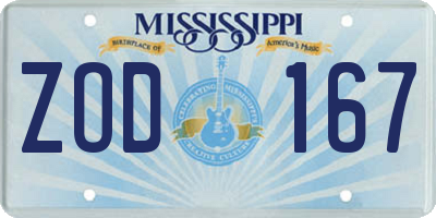 MS license plate ZOD167