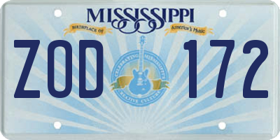 MS license plate ZOD172