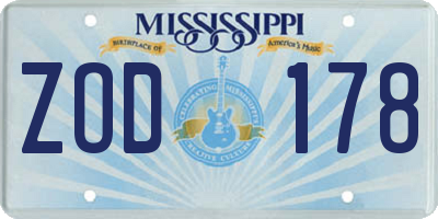 MS license plate ZOD178