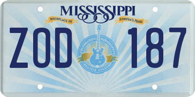 MS license plate ZOD187