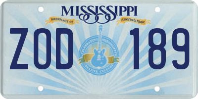 MS license plate ZOD189