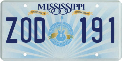 MS license plate ZOD191