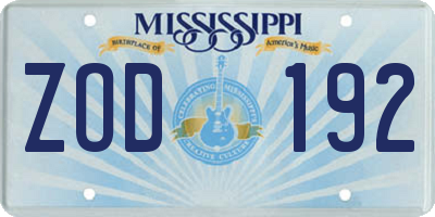 MS license plate ZOD192
