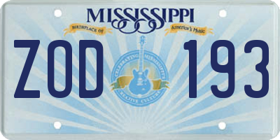 MS license plate ZOD193