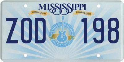 MS license plate ZOD198