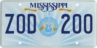 MS license plate ZOD200