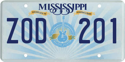 MS license plate ZOD201
