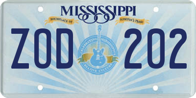 MS license plate ZOD202