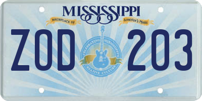 MS license plate ZOD203