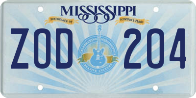 MS license plate ZOD204