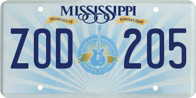MS license plate ZOD205