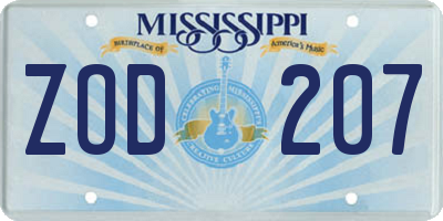 MS license plate ZOD207