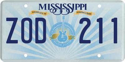 MS license plate ZOD211