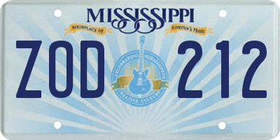 MS license plate ZOD212