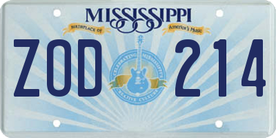 MS license plate ZOD214