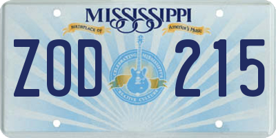 MS license plate ZOD215
