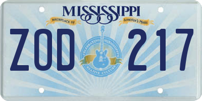 MS license plate ZOD217