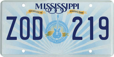 MS license plate ZOD219