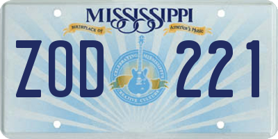 MS license plate ZOD221