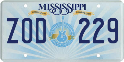 MS license plate ZOD229