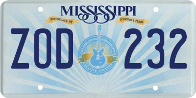 MS license plate ZOD232