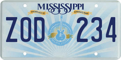MS license plate ZOD234