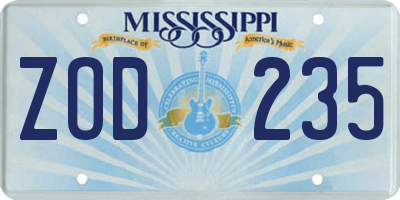 MS license plate ZOD235