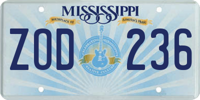 MS license plate ZOD236