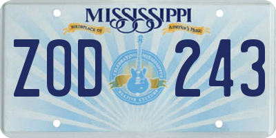 MS license plate ZOD243