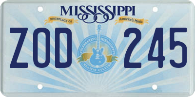 MS license plate ZOD245